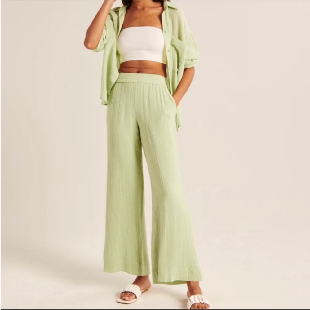 Abercrombie & Fitch Crinkle Cotton Wide Leg Pant